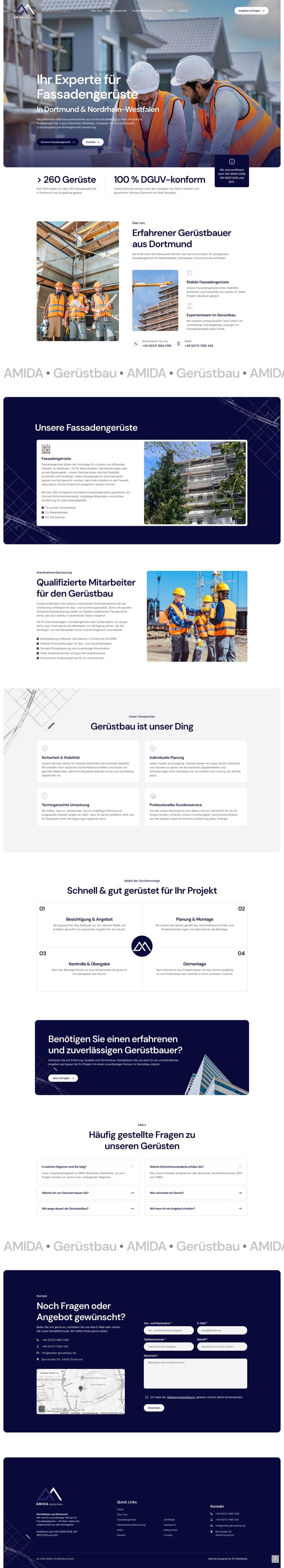 Startseite der Website von Amida Scaffolding GmbH