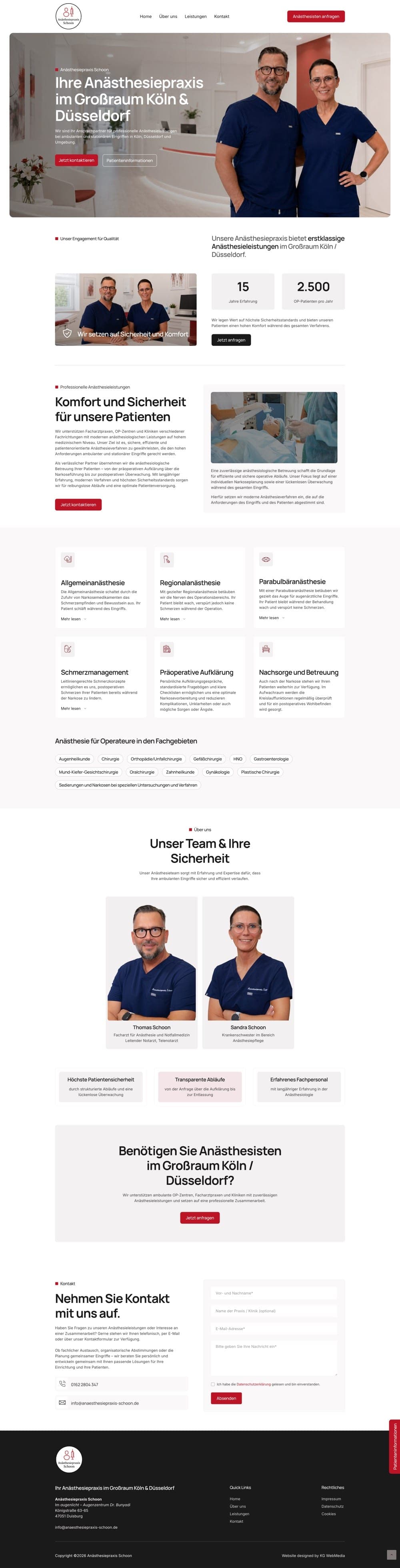 Startseite der Website von Anästhesiepraxis Schoon