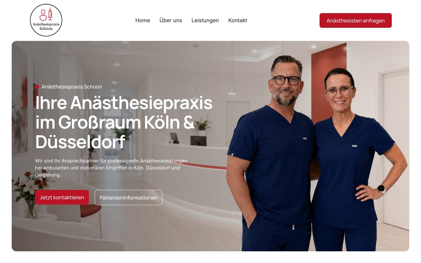Startseite der Website von Anästhesiepraxis Schoon