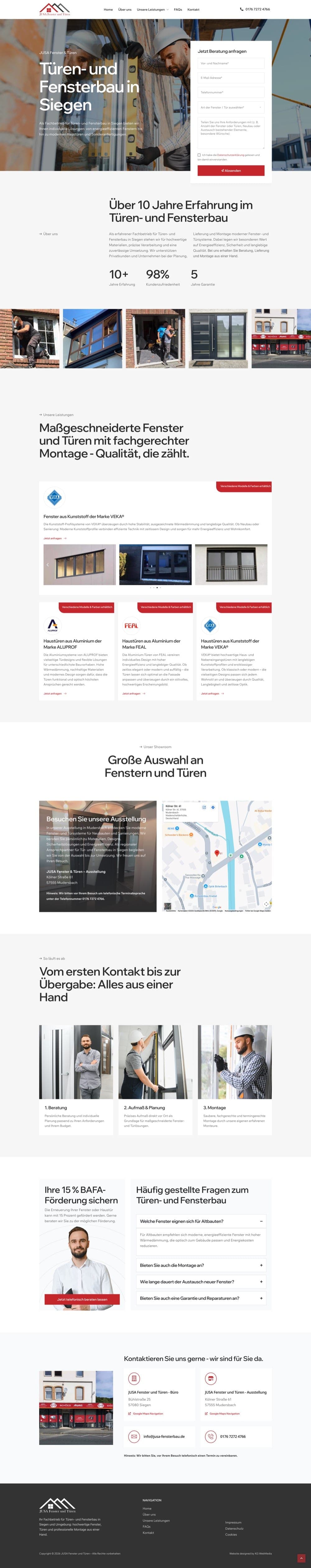 Startseite der Website von JUSA Fenster & Türen