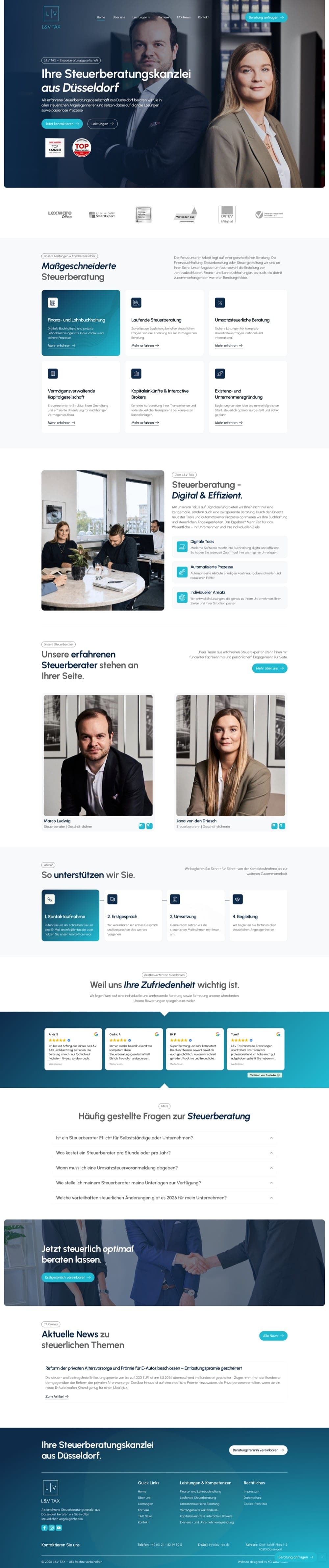 Startseite der Website von L&V TAX Steuerberatungskanzlei
