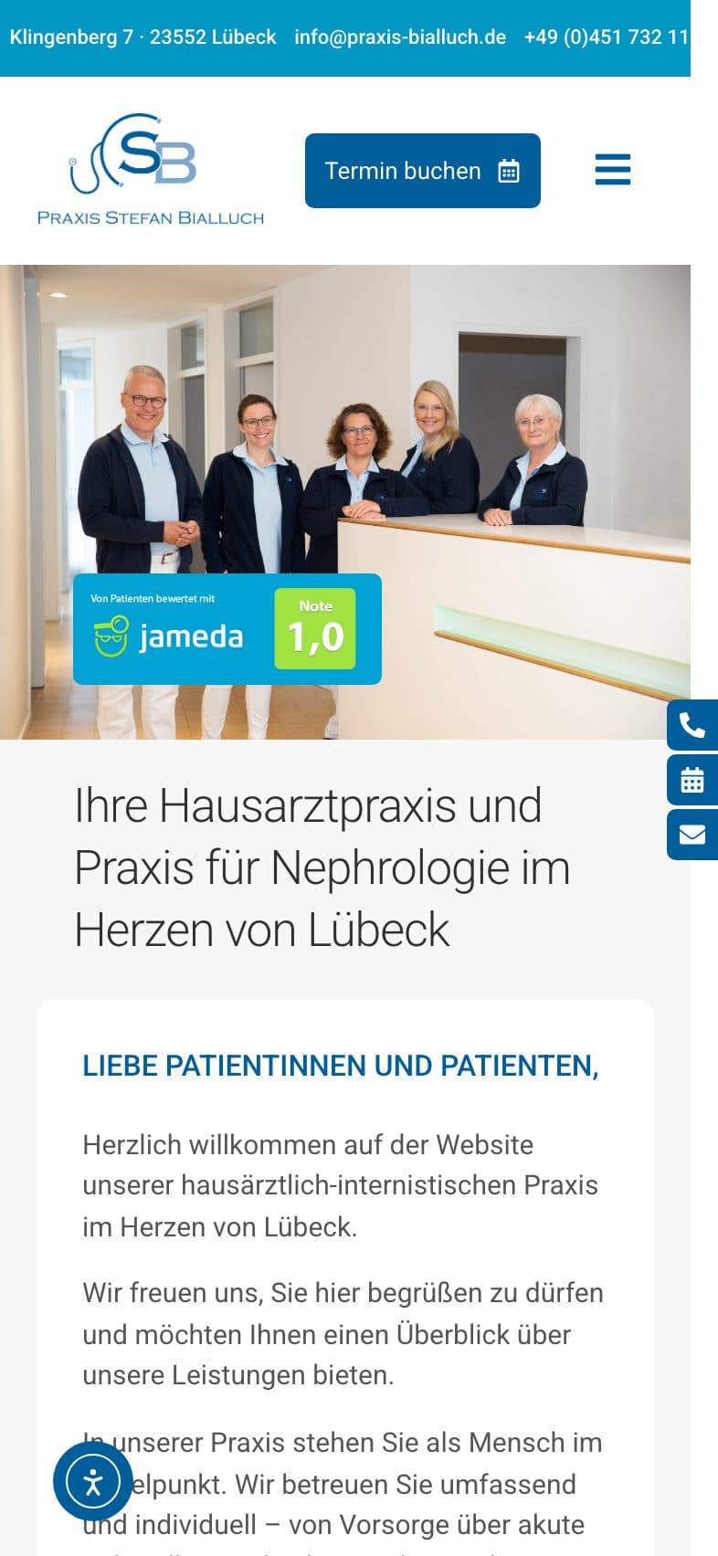 Website von Praxis Bialluch auf dem Smartphone